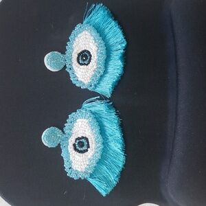 BOHO Evil Eye Tassel Embroidery Beaded Hoop Earrings.